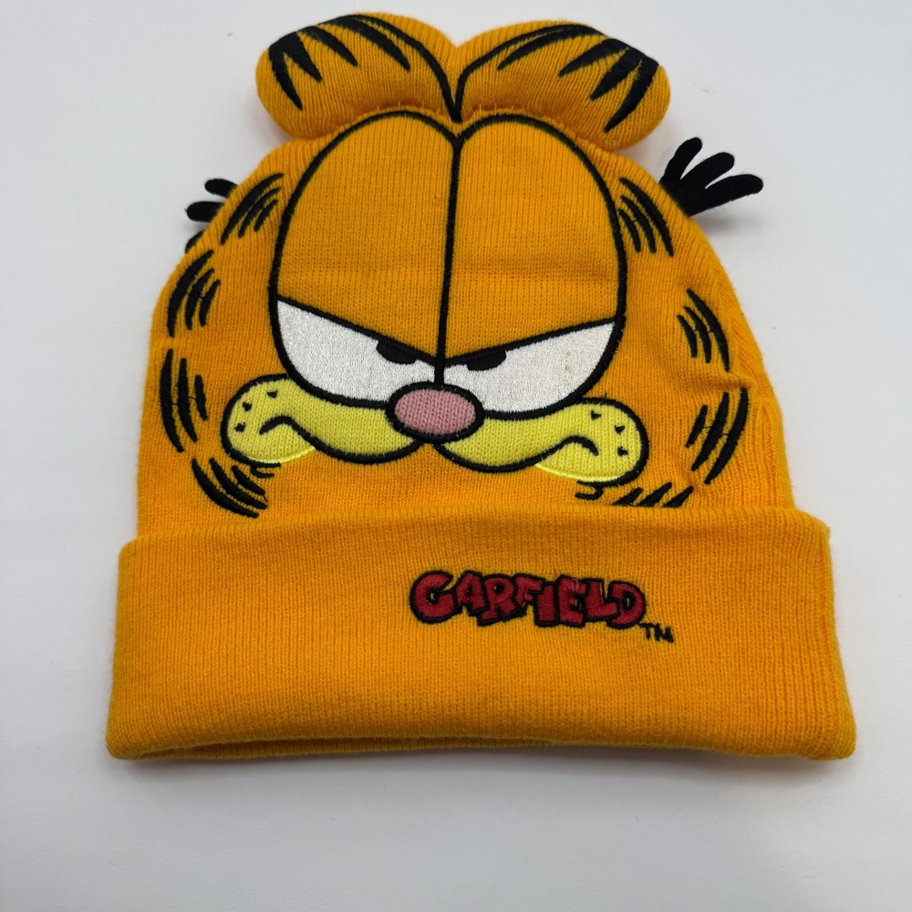Garfield Beanie Hat Unisex One Size Orange Embroidered Character 3D Ears